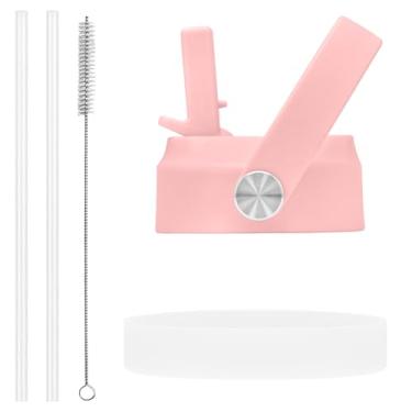 Imagem de TQONEP Tampa de canudo boca larga, tampas de substituição com canudos para garrafas de água de boca larga de 940 ml, acessórios de tampas de garrafa esportiva com alça (rosa, 1 pacote)