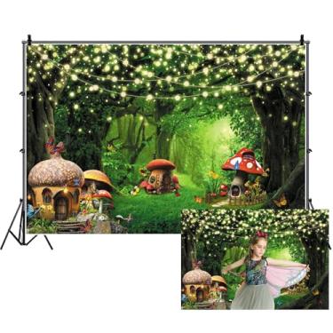 Imagem de Renaiss 2,1 x 1,5 m, cenário de floresta encantada, conto de fadas, cogumelo mágico, casa, árvores, borboleta, selva, país das maravilhas e floresta, fundo fotográfico para casamento, chá de bebê