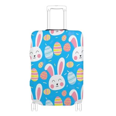 Imagem de Joisal Capa protetora de bagagem, pintura elástica personalizada, acessórios de mala de viagem, coelhos, ovos de Páscoa, azul, P, serve para capa de 45 a 50 cm, Cute Rabbits Easter Eggs Blue, S 18-20