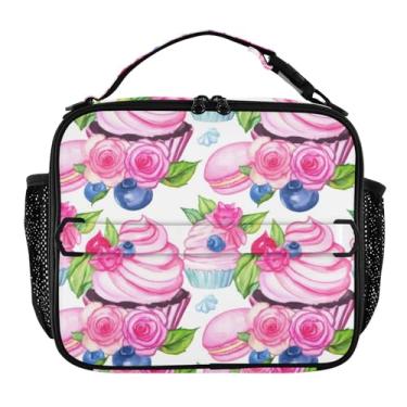 Imagem de Joisal Lancheira de cupcakes rosa roxo aquarela para mulheres meninas lancheira masculina crianças lancheira para trabalho bolsa térmica térmica para adultos
