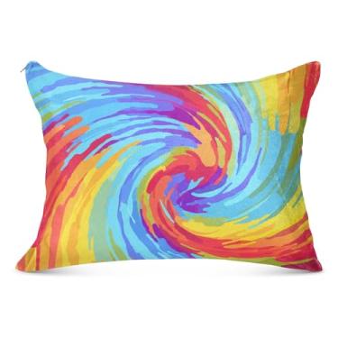 Imagem de Capa de travesseiro grande com estampa azul amarela colorida com zíper longo fronha padrão King Queen Capas de travesseiro fofas para travesseiro de cama, tamanho do corpo, 53 cm x 137 cm