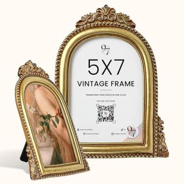 Imagem de 97 Decor Molduras douradas vintage 12 x 18 cm - Moldura dourada vintage 13 x 18 cm, molduras antigas arqueadas de resina 12 x 18 cm para pendurar na mesa e na parede, moldura decorativa ornamentada 12