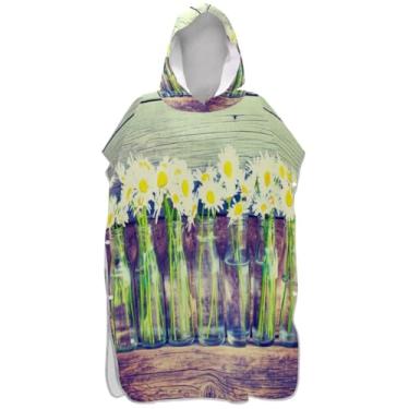 Imagem de Joisal Margaridas brancas vibrantes poncho de surfe floral para adultos mudando roupão unissex adulto com capuz toalhas de banho de praia com capuz