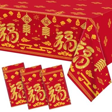 Imagem de Kochorie 3 toalhas de mesa de plástico para o ano novo chinês de 2026, 137 x 273 cm, capa de mesa retangular impermeável para decoração de cavalo e festa de ano novo