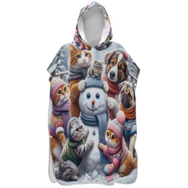 Imagem de Joisal Snowman Pets Poncho de surf de inverno para adultos trocador de roupa de praia com capuz toalha de banho vestível homens mulheres poncho com capuz
