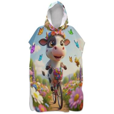 Imagem de Joisal Lindo roupão de vaca borboleta flores trocando roupão para adultos poncho de surfe de secagem rápida unissex adulto com capuz toalha de natação com capuz