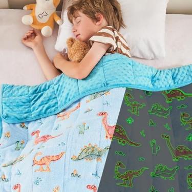 Imagem de yescool Cobertor pesado de 4,5 kg, cobertor pesado de dinossauro que brilha no escuro para dormir, cobertor pesado de minky quente para presentes para 36-50 kg, 101 x 152 cm