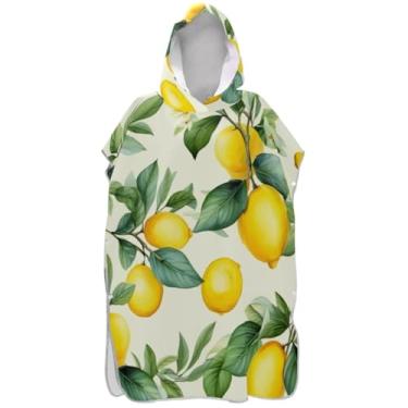 Imagem de Joisal Roupão vintage amarelo limão para adultos, poncho de surfe, com capuz, toalha de praia, estampada, plus size, ponchos femininos com capuz