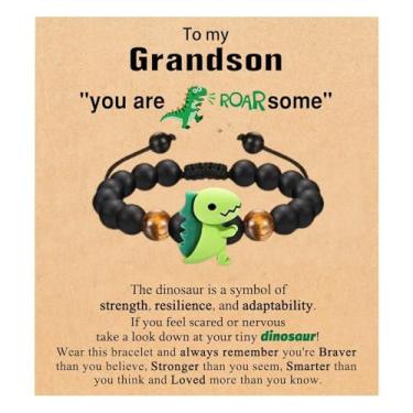 Imagem de Linda pulseira com contas de dinossauro para meu filho/neto/irmão, primeiro dia/aniversário/Natal/Formatura, presente de joias inspiradoras, 7, Pedra, Sem Pedra Preciosa