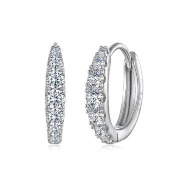 Imagem de GemKing Brincos de argola de pérola Moissanite MSE078, Prata esterlina, Sem Pedra Preciosa