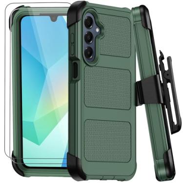 Imagem de Capa para Samsung Galaxy A16 5G com clipe de cinto e suporte, capa resistente à prova de choque à prova de choque de grau militar, com 2 protetores de tela Defender Bumper Capas protetoras (verde