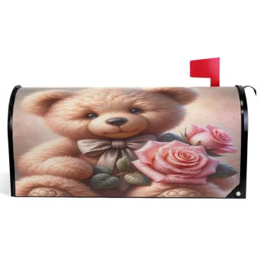 Imagem de TSENQUE Capas decorativas para caixa de correio de vinil magnético envoltórios de inverno urso de pelúcia fofo decoração moderna caixa de correio tamanho padrão 52,6 x 45,8 cm