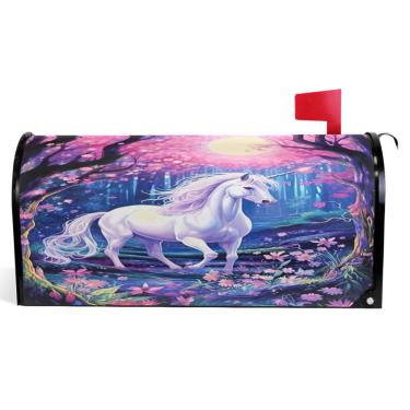 Imagem de TSENQUE Capas de caixa de correio de outono magnéticas sazonais vinil caixa de correio envoltórios inverno à prova de intempéries feriado decoração primavera flor unicórnio tamanho padrão 52,6 x 45,8