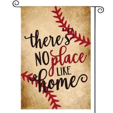 Imagem de AVOIN Bandeira de jardim de beisebol vertical dupla face não há lugar como a casa, bandeira de softbol esportiva de bola de morcego jardim decoração para ambientes externos 31,75 x 45,72 cm