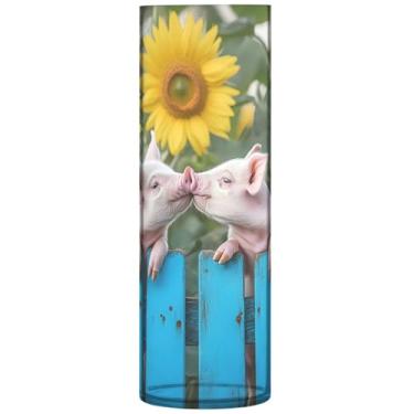 Imagem de Vaso cilíndrico para flores decorativo fofo beijo de porco girassol vaso grande de plástico engraçado fofo personalizado decoração de banheiro estética, 30 cm x 9,9 cm