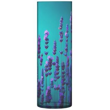 Imagem de Vasos cilíndricos de plástico grandes de lavanda em verde-azulado para centros de mesa, decoração floral de outono para quarto, 30 cm x 9,9 cm