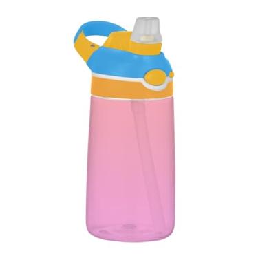 Imagem de Garrafa de água infantil Tritan Sports de 473 ml com tampa de palha, garrafa de água à prova de vazamento de 473 ml, copo infantil portátil reutilizável, alça de transporte, rosa coral lavanda magenta