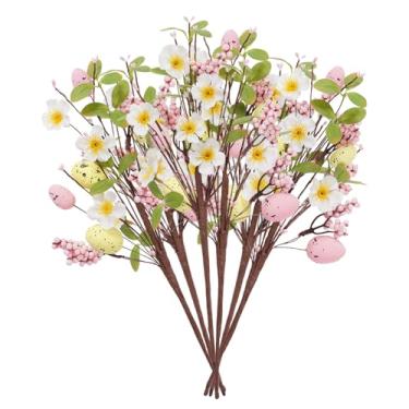 Imagem de XmasExp 6 peças de decorações de Páscoa para ambientes internos com ovos – flores artificiais para decoração de primavera em casa e ao ar livre, decoração de mesa de Páscoa e decorações de árvore para