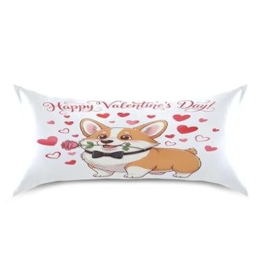 Imagem de Wassud Happy Dog com Rosa Dia dos Namorados Fronha de Cetim para Cabelo e Pele Fronhas de Seda Lisa King Size Fronhas Respiráveis com Fecho de Envelope