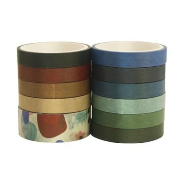 Imagem de Conjunto de adesivos Washi geometria listrada, adesivos de máscara de cor sólida decorativos para artes faça você mesmo artesanato material de diário scrapbook cartão embrulho de presente