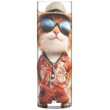 Imagem de Vaso cilíndrico para flores decorativas gato laranja moda animal bonito vaso alto plástico personalizado floral moderno vaso decorações, 30 cm x 9,9 cm