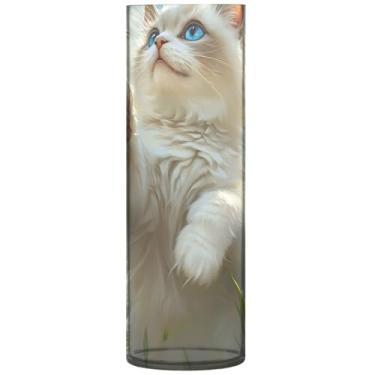 Imagem de Vaso de flores cilíndrico decorativo fofo gato beija-flor vaso redondo de plástico bonito impressão personalizada decoração de quarto moderno, 30 cm x 9,9 cm