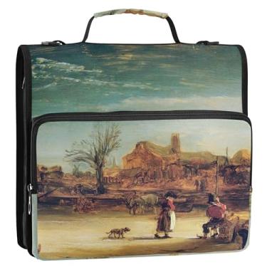 Imagem de Organizador de fichário Rembrandt para paisagem de inverno com 3 anéis de 3,8 cm, fichários personalizados com alça para bolsa de ensino médio, pasta de portfólio com alça