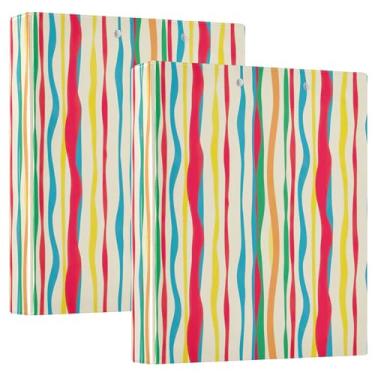 Imagem de Fichários personalizados com listras coloridas de 3 cm, 3 anéis, 200 folhas, anel redondo fofo, fichário resistente, 31,5 x 27 x 6 cm, pacote com 2