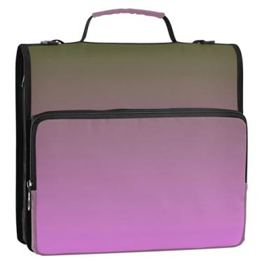 Imagem de Fichário Ombre lavanda gradiente 3,8 cm 3 anéis com zíper e alça de ombro para armazenamento escolar pasta de portfólio com alça