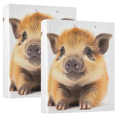 Imagem de Fichários de 3 anéis personalizados de leitão marrom fofo com 3 argolas de 3 cm, 200 folhas, fichário fofo de anel redondo, 31,5 x 27 x 6 cm, pacote com 2