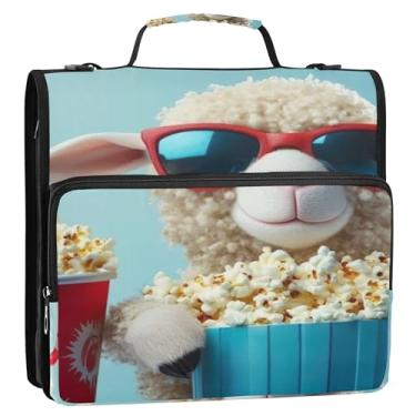 Imagem de Fichários divertidos de 3 anéis, anel D de 3,8 cm, estampa noturna de ovelhas modernas, com zíper, organizador de fichário com 500 folhas, fichário com alça para escola secundária