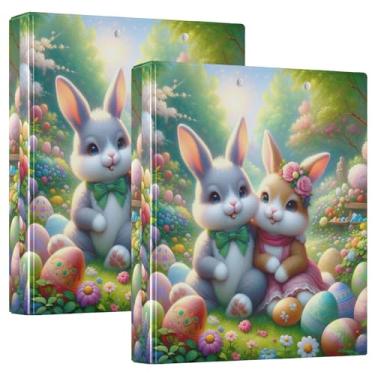 Imagem de Fichários de prado coloridos fofos amigos coelhinhos personalizados de 3 cm com 3 anéis para 200 folhas, portfólio, fichário redondo, 31,5 x 27 x 6 cm, 1 pacote