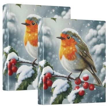 Imagem de Fichários personalizados com 3 anéis Robin Bird Snow Holly 3 cm comporta 200 folhas, portfólio, anel redondo, fichário de escritório, 31,5 x 27 x 6 cm, pacote com 2