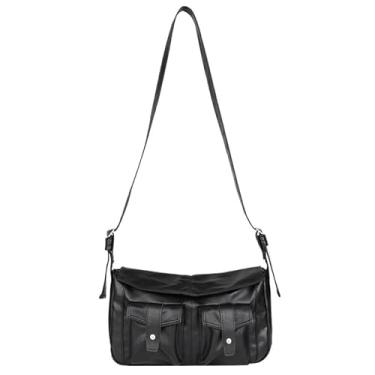 Imagem de Bolsa tiracolo vintage de couro macio - bolsa carteiro unissex para moda urbana, Preto, 12inch
