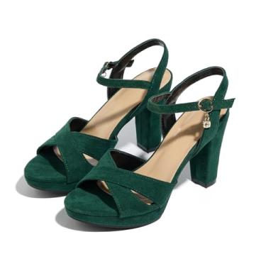 Imagem de Lyngixko Sandálias plataforma de salto preto grossas sapatos abertos para mulheres, Verde, 38