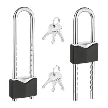 Imagem de Cadeado longo preto com chave de latão sólido removível comprimento ajustável para portões, armários, motocicletas, cadeado de bicicleta (5 cm de largura)