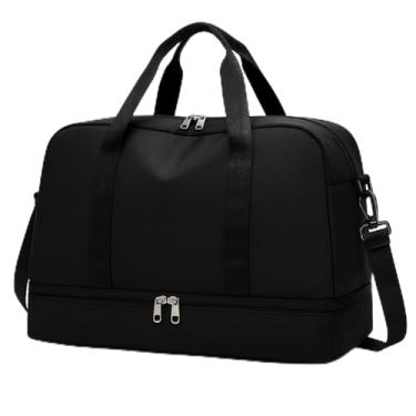 Imagem de Mala de Mao Compacta de Viagem Feminina Funcional com Alca Transversal Bolsa de Viagem em Nylon Resistente com Bolso para Sapatos Ajustavel Leve e Versatil Ideal e Uso Diario (Preto)