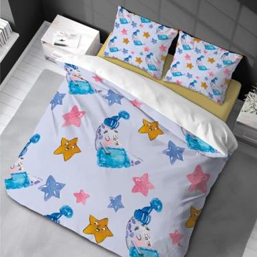 Imagem de Conjunto de capa de edredom com estampa de estrela da lua, conjunto de cama casal divertido e divertido, decoração de quarto de meninas 200 x 200 cm -80 x 80 cm * 2