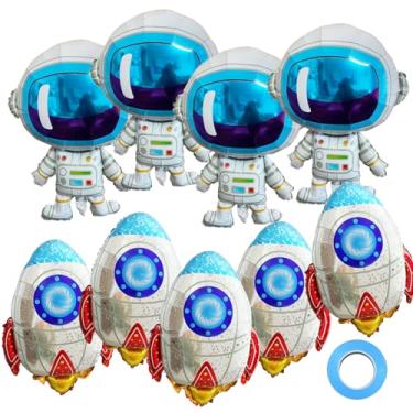 Imagem de Hrhshw 9 peças grandes, 4 balões de astronauta, conjunto de 5 balões de foguete, decoração para festa de aniversário espacial