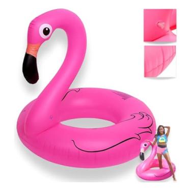 Imagem de Boia Inflável Flamingo Gigante, Rosa, 120cm de Diâmetro, Material Durável, para Piscina e Praia, para Adultos