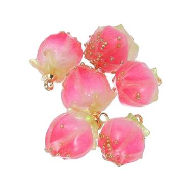 Imagem de Generic 0,6 x 0,4 contas de flores, 6 peças de contas de flores de acrílico mini pingente de rosa para pulseiras, brincos, colares, fabricação de joias e artesanato DIY, rosa vermelha