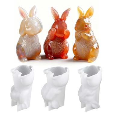Imagem de Moldes de silicone de coelhinho da Páscoa, conjunto de 3 peças para fabricação de velas e artesanato, reutilizáveis para decoração de casa de primavera, expositores de mesa de Páscoa e presentes