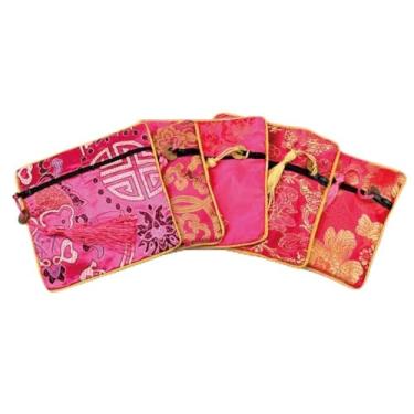 Imagem de Bolsa de Dinheiro Estilo Chinês Dragão Pequena Bolsa de Mão Pequena Lona Bordado Bolsa de Moedas com Borla Doce Flor Bolsa de Embalagem para Estudantes, M, Bolsa para moedas