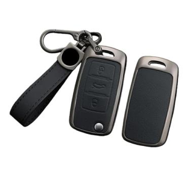 Imagem de Capa de chave de carro de couro de liga de zinco compatível com VW Polo Golf Passat Tiguan Beetle Caddy T5 Up Eos Skoda Octavia Seat Leon Altea(Black-2)