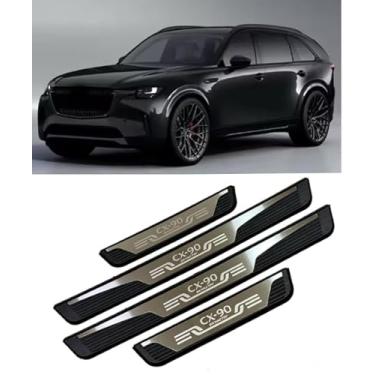 Imagem de GZBFTDH Placas Scuff de soleira de porta para Mazda CX-90 2024-025 2026, capa de acabamento de acessórios de proteção de entrada de porta, painéis de chute de acessórios interiores automotivos
