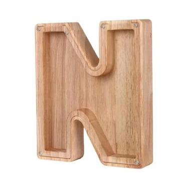 Imagem de Cofre De Madeira Com Alfabeto Inglês 26 Letras Caixa De Economia De Mo