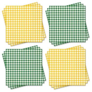 Imagem de Whaline Guardanapos de papel xadrez amarelo verde 100 peças Guardanapo de almoço com tema de golfe Let's Par-tee Sobremesa Jantar Guardanapo de mão para primavera verão aniversário chá de bebê