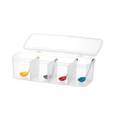 Imagem de Porta Temperos Organizador de Condimentos com Divisórias e 4 Colheres Medidoras para Cozinha Prática e Armazenamento de Especiarias (1 Unidade)