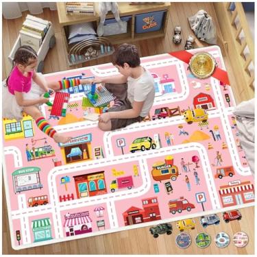 Imagem de Xyrjova Tapete infantil para sala de jogos, carro, tapete de brincar, vida urbana, tapete lavável, mapa da cidade divertido para quarto e meninas