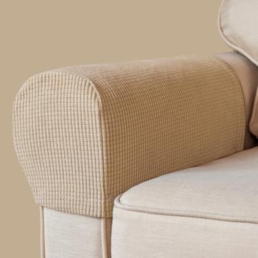 Imagem de BAHULA Capas de apoio de braço, tecido elástico, elastano, à prova d'água, capas antiderrapantes para poltronas, sofás, poltronas, poltronas, poltronas reclináveis, conjunto de 2, cáqui